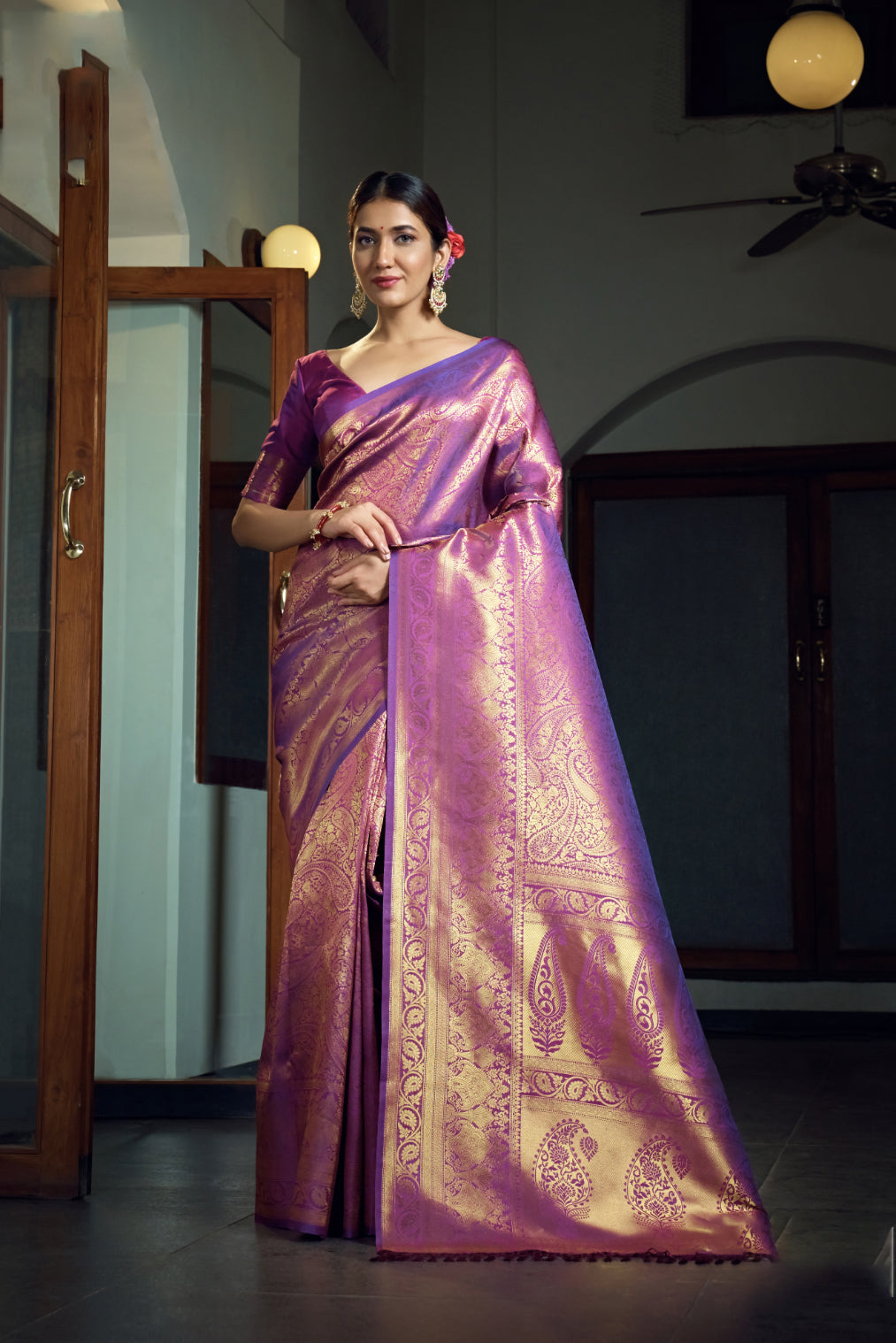 Purple Zari Work Kanjeevaram Silk Saree
