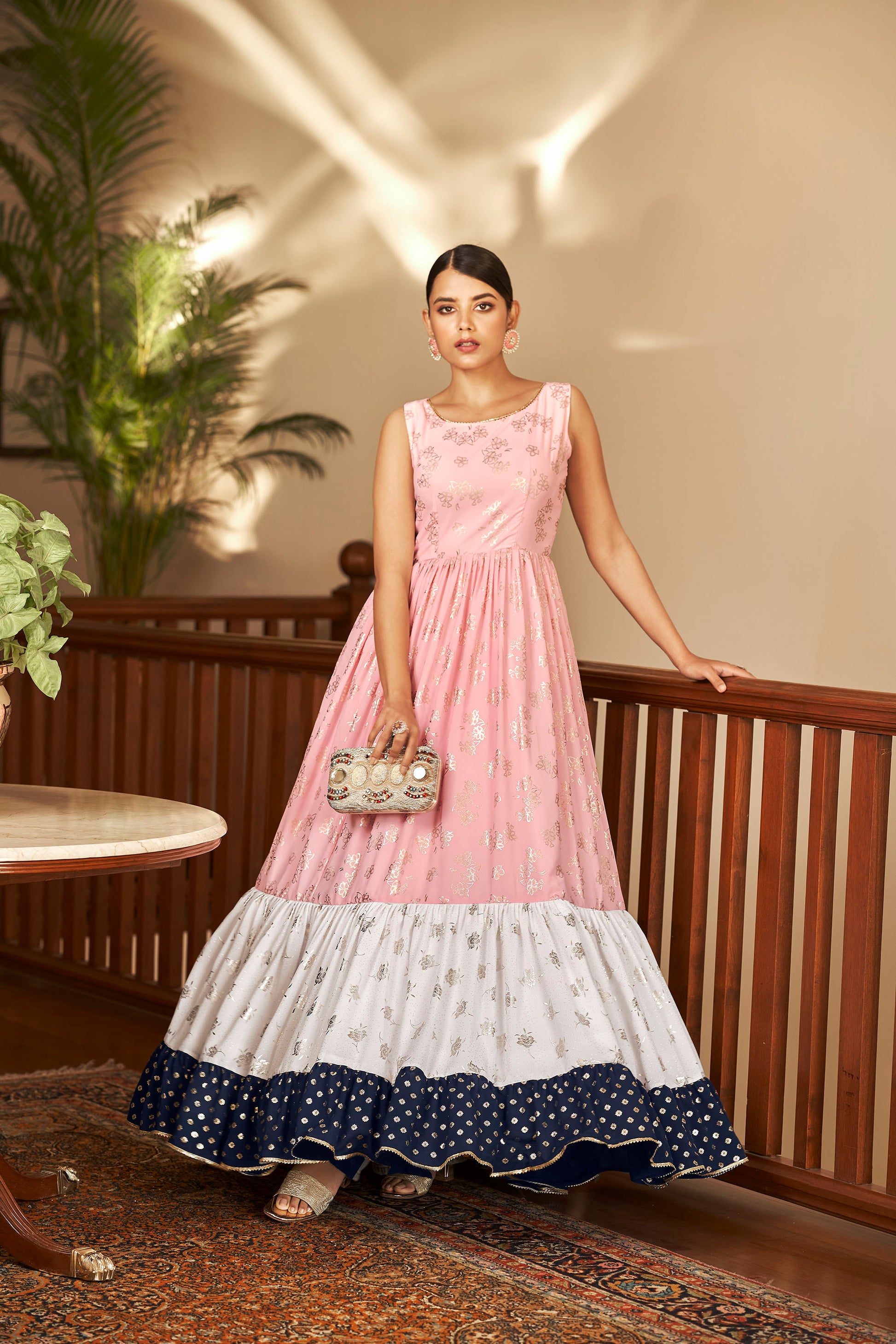 Pink Georgette Sequence Embroidery Gown