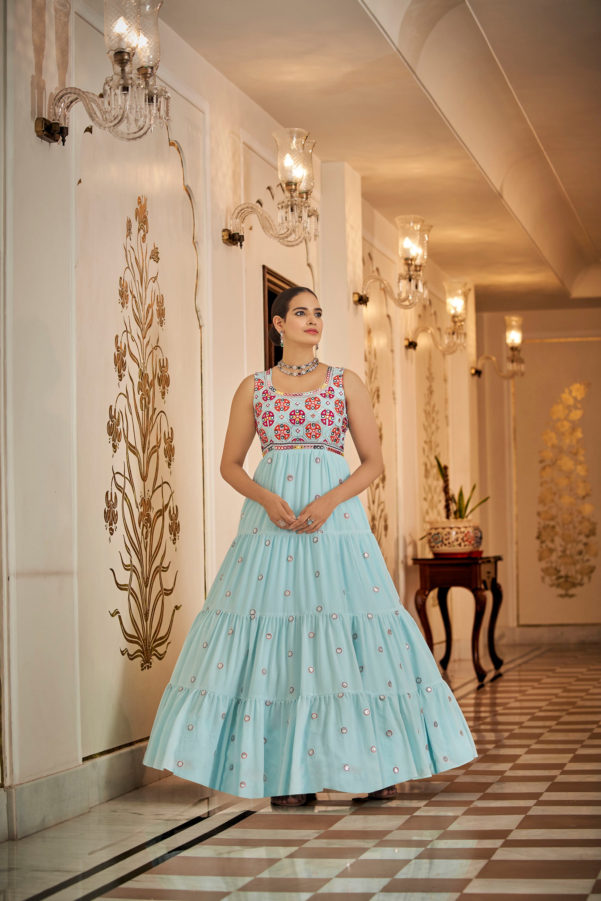 Sky Blue Georgette Sequence Embroidery Gown