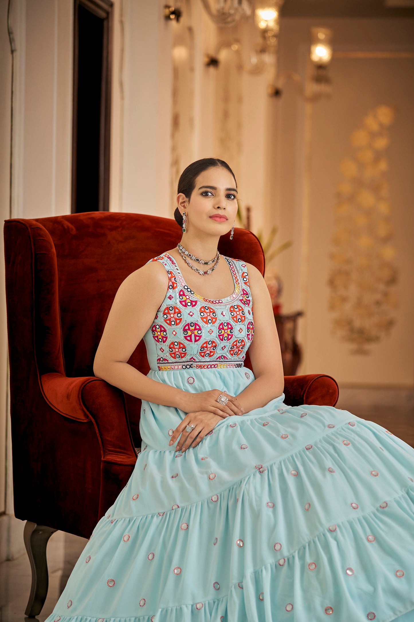 Sky Blue Georgette Sequence Embroidery Gown