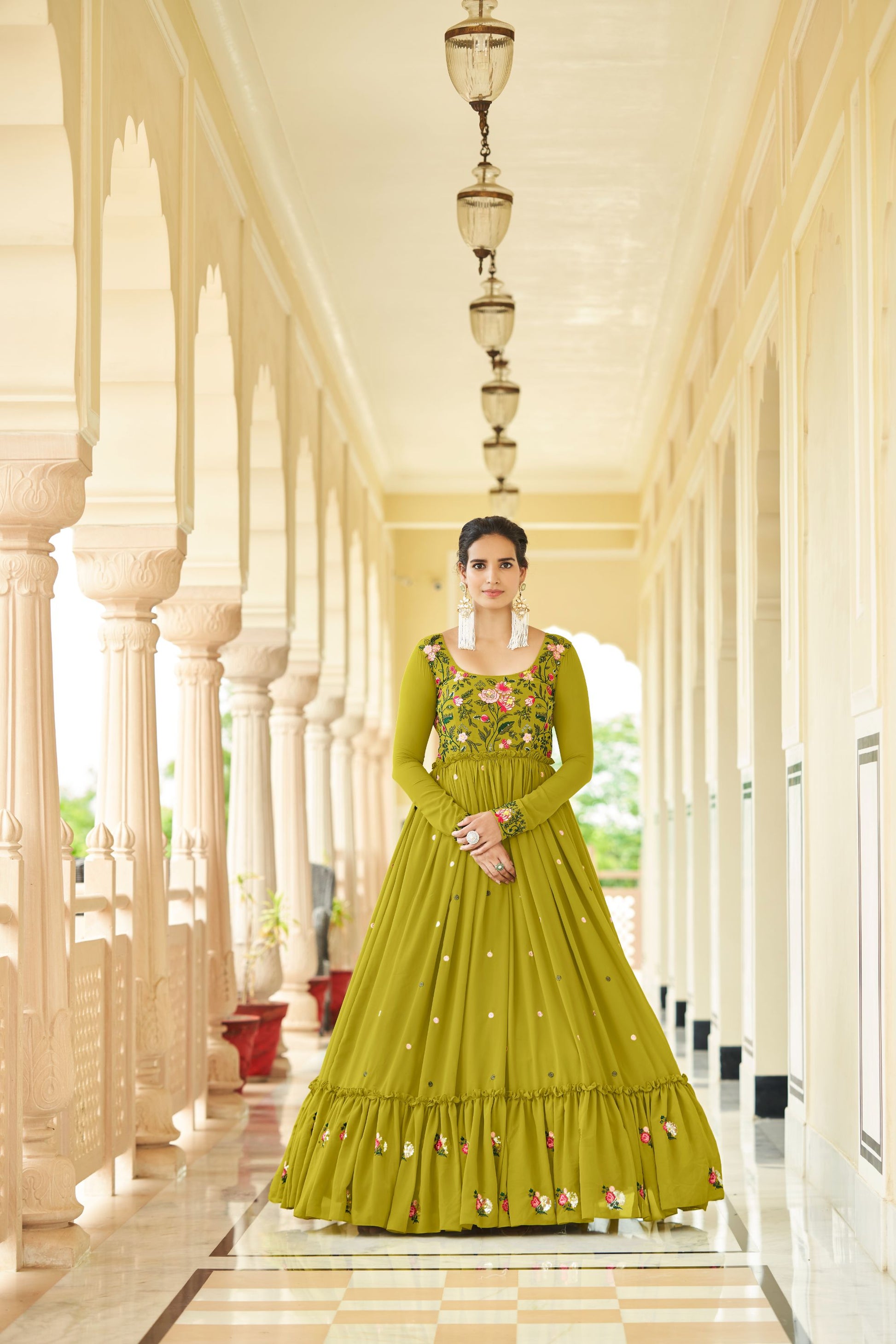 Green Shibori Print Sequence Georgette Anarkali Gown for Mehendi-4783 Mohi fashion Green Shibori Print Sequence Georgette Anarkali Gown for Mehendi-4783 Mohi fashion
