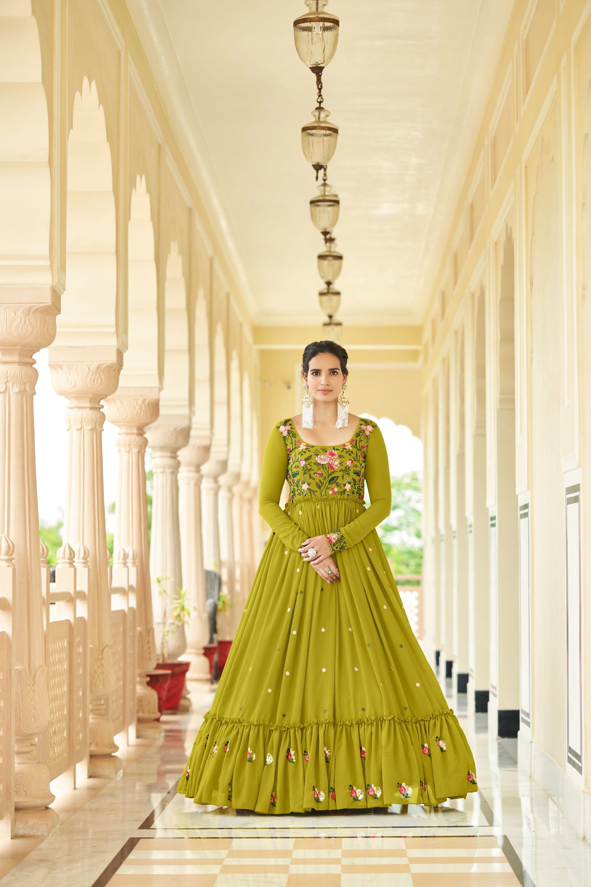 Green Shibori Print Sequence Georgette Anarkali Gown for Mehendi-4783 –  Mohi fashion