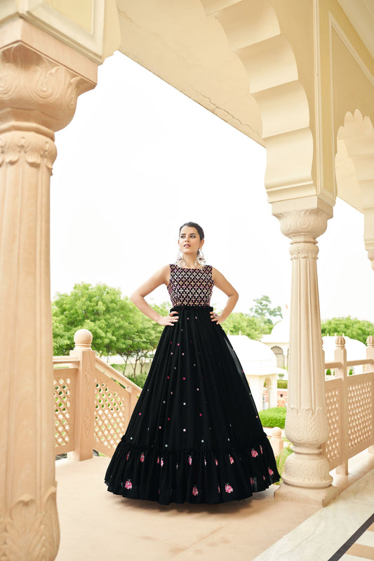 Black Color Georgette Embroidered Anarkali Gown for Cocktail