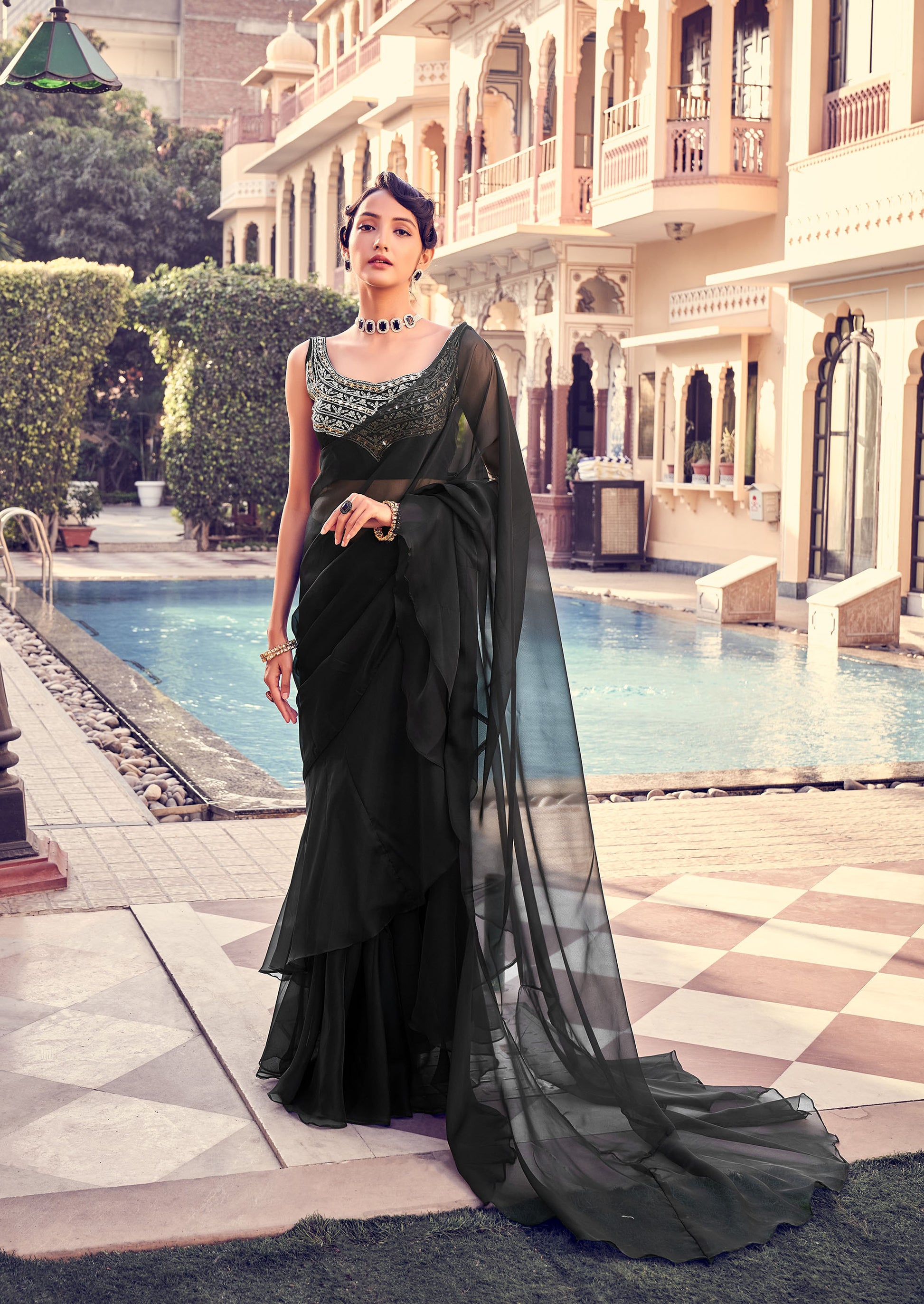 Black Color Sequins Work Georgette Frill Saree for Cocktail-IM48002 Mohi fashion Black Color Sequins Work Georgette Frill Saree for Cocktail-IM48002 Mohi fashion