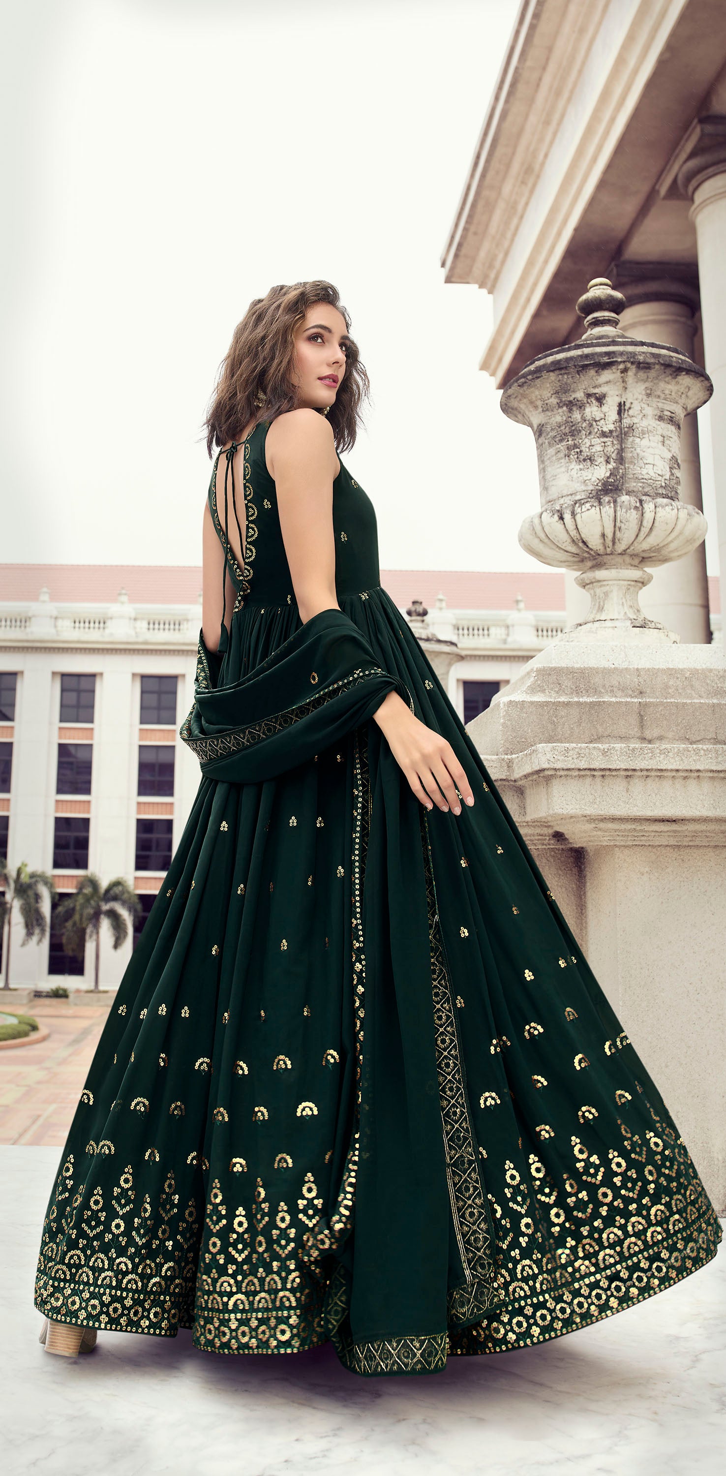 Green Color Georgette Sequence Embroidery Anarkali 