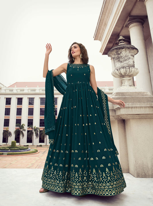 Green Georgette Sequence Embroidery Anarkali  for Mehendi