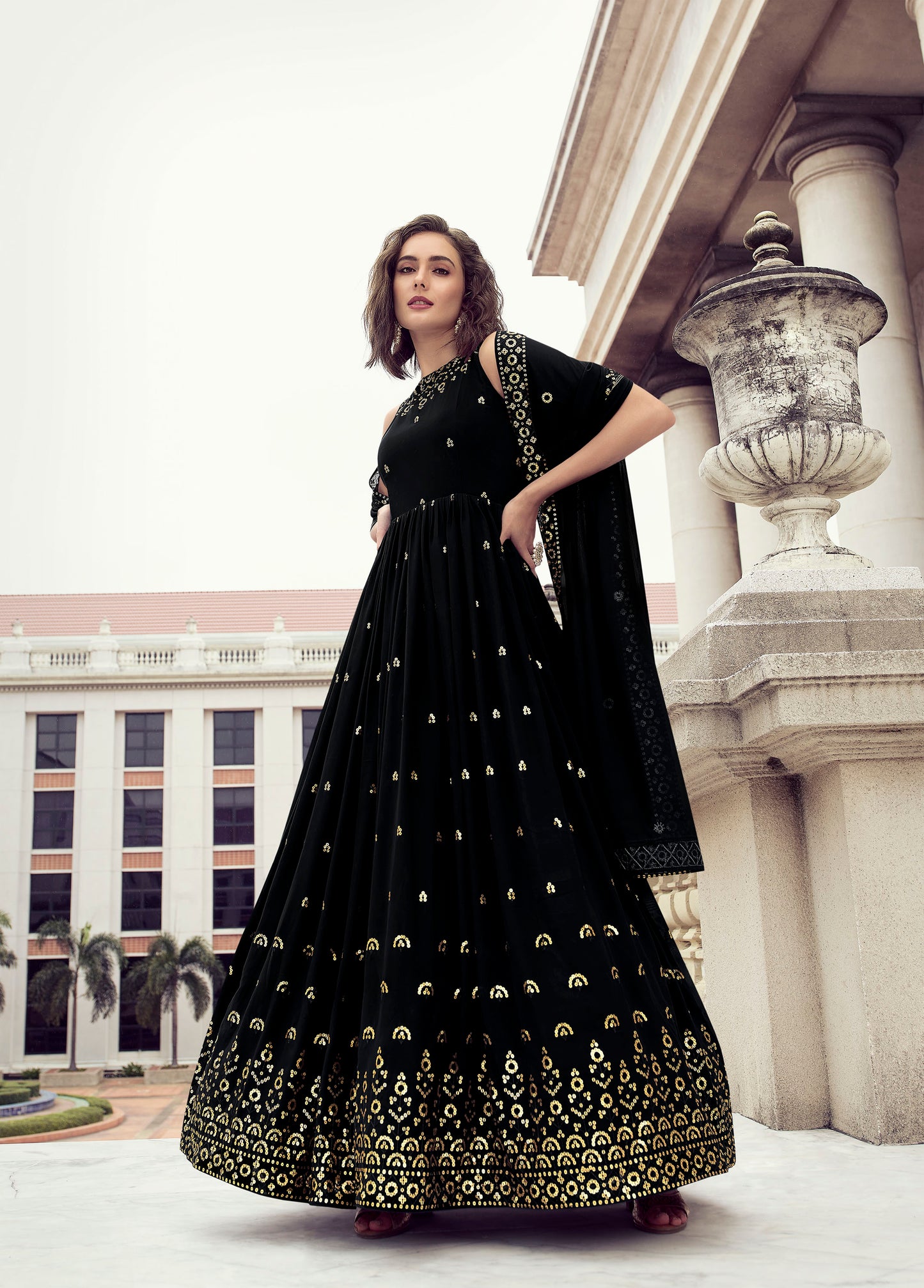 Black Color Georgette Sequence Embroidery Anarkali 
