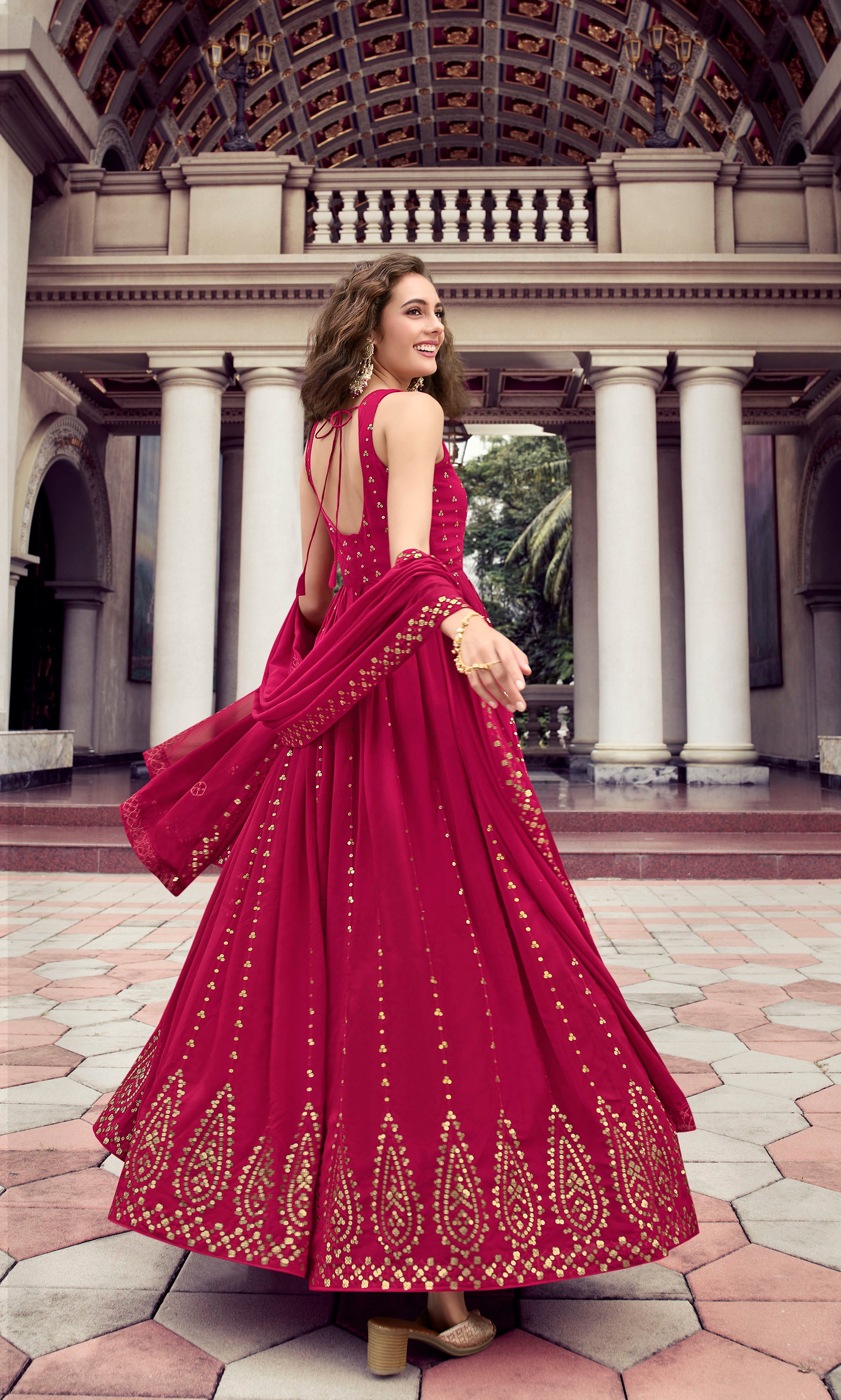 Rani Pink Color Georgette Sequence Embroidery Anarkali for Engagement-FV4814 Mohi fashion Rani Pink Color Georgette Sequence Embroidery Anarkali for Engagement-FV4814 Mohi fashion