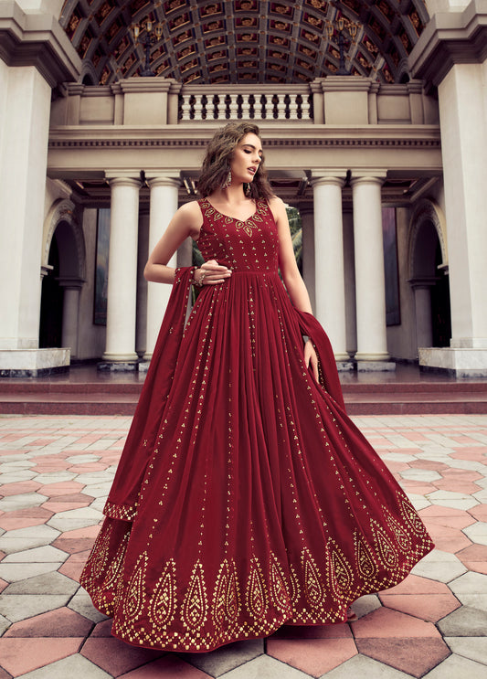 Maroon Color Georgette Sequence Embroidery Anarkali  for Bridesmaid