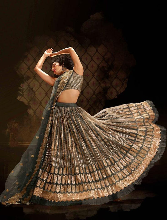 Grey Soft Net Party Wear Lehenga Set