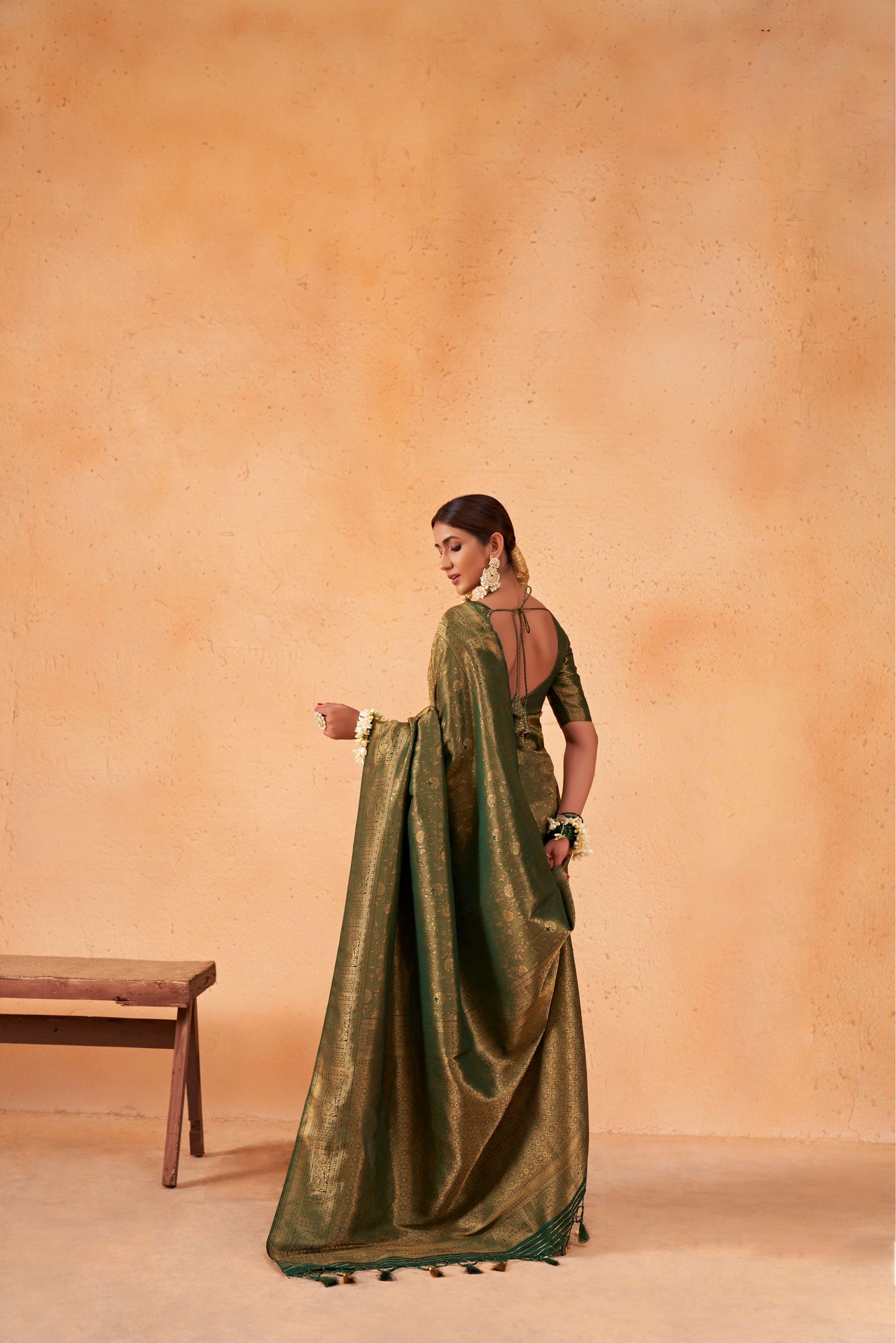 Dark Green Color Gold Zari Kanjeevaram Silk Saree