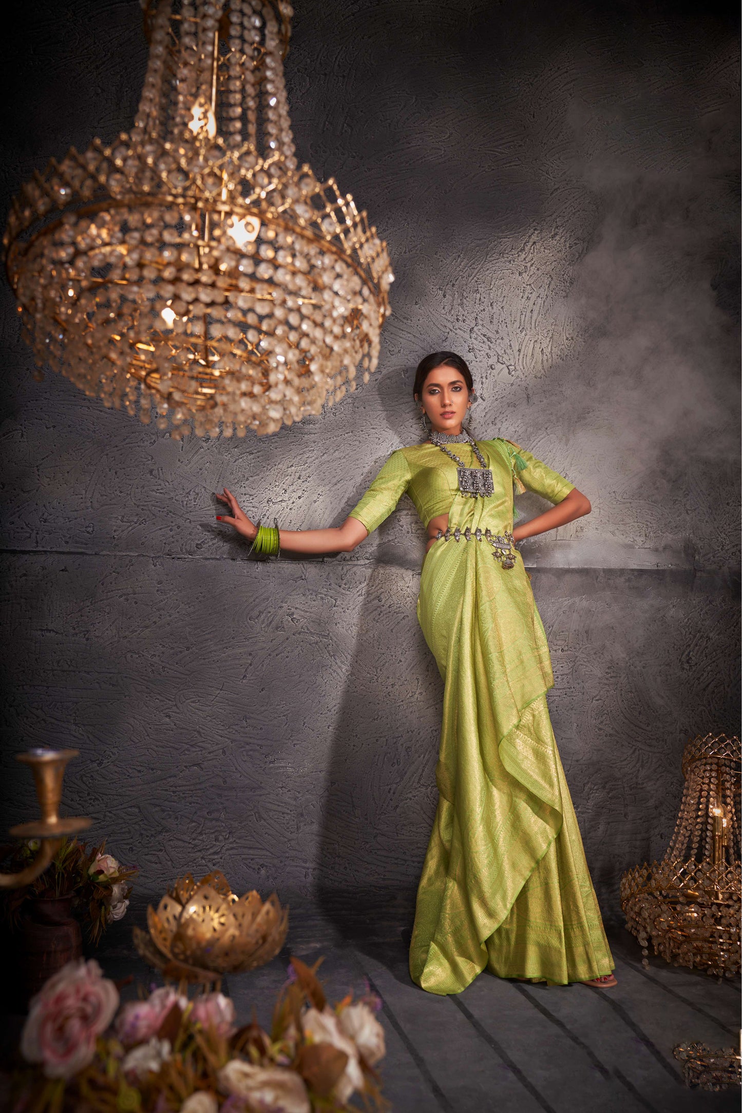 Green Color Gold Zari Kanjeevaram Silk Saree