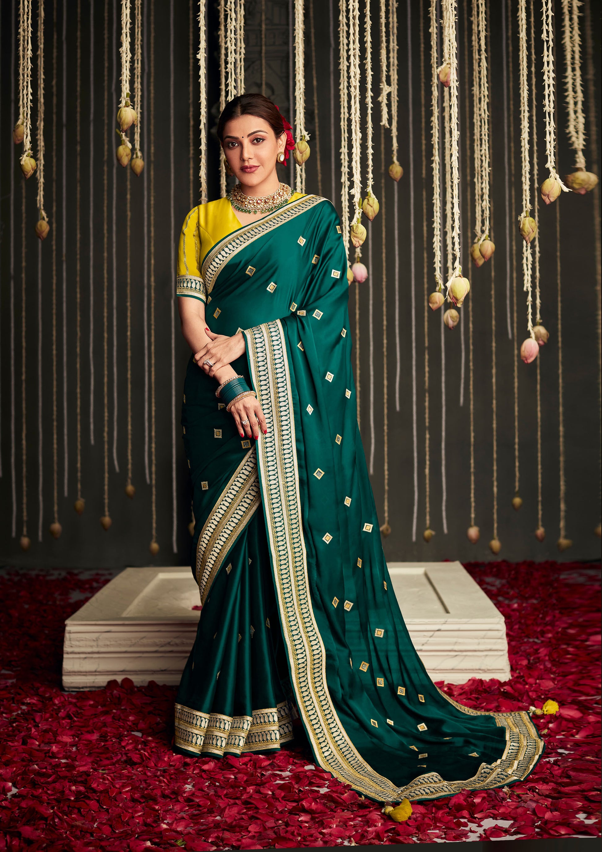 Dark Green Silk Weaving Designer Work Saree