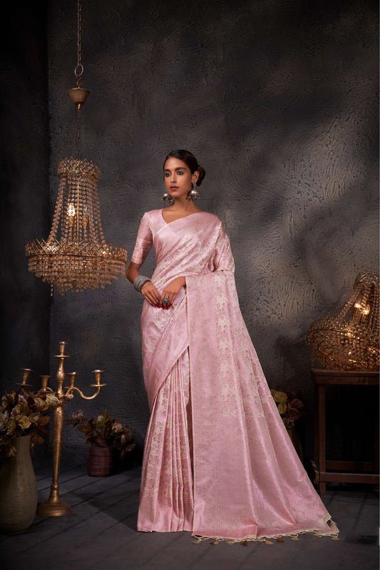 Pink Woven Zari Kanjeevaram Silk Saree