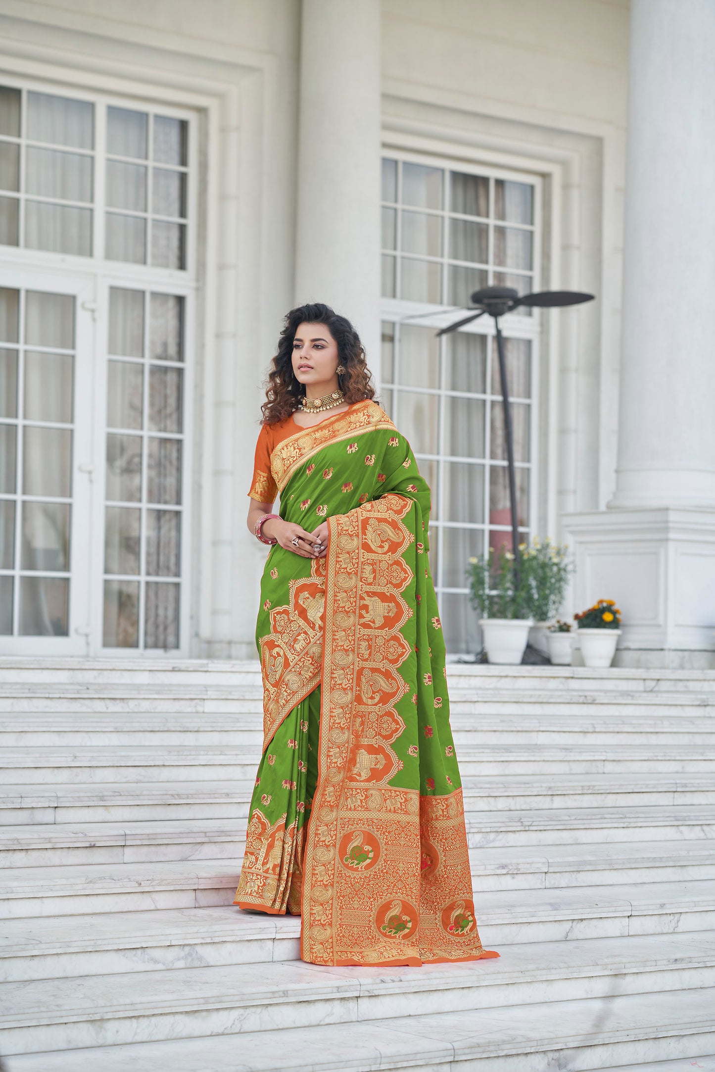 Green Color Banarasi Zari Weaving Saree for Mehendi