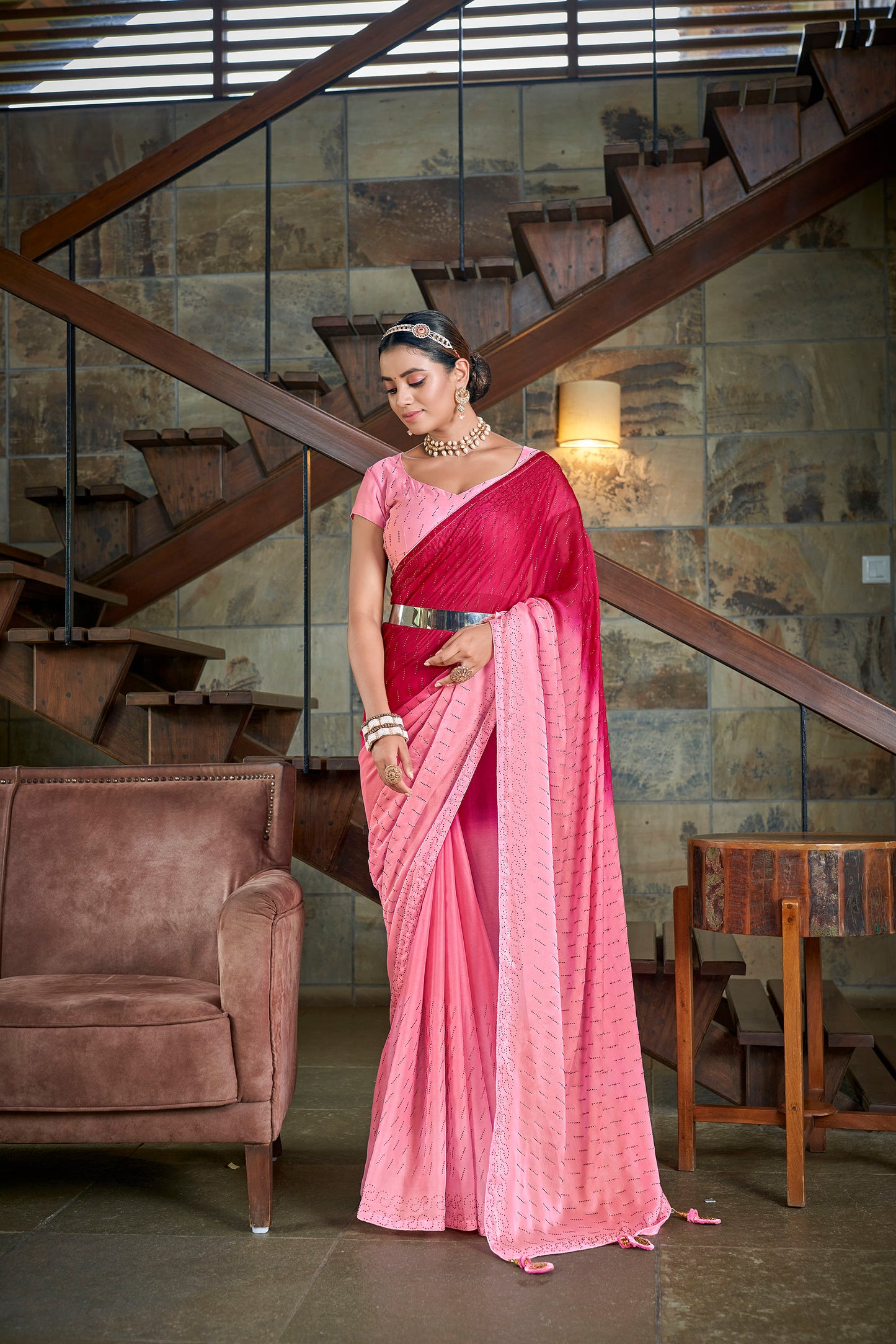 Light Pink Color Rangoli Silk Swarovski Saree