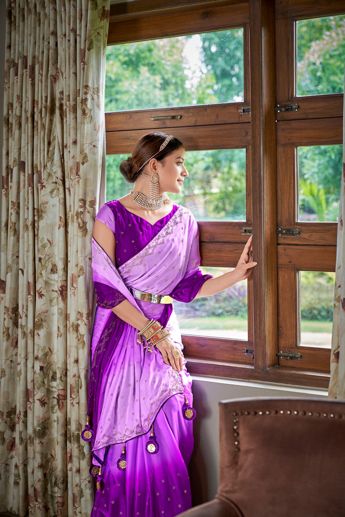 Pink & Purple Color Rangoli Silk Swarovski Saree