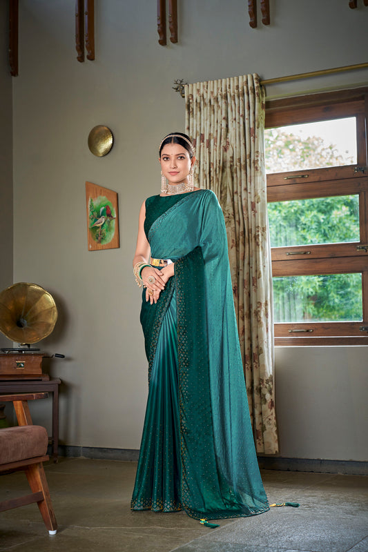 Green Color Rangoli Silk Swarovski Saree