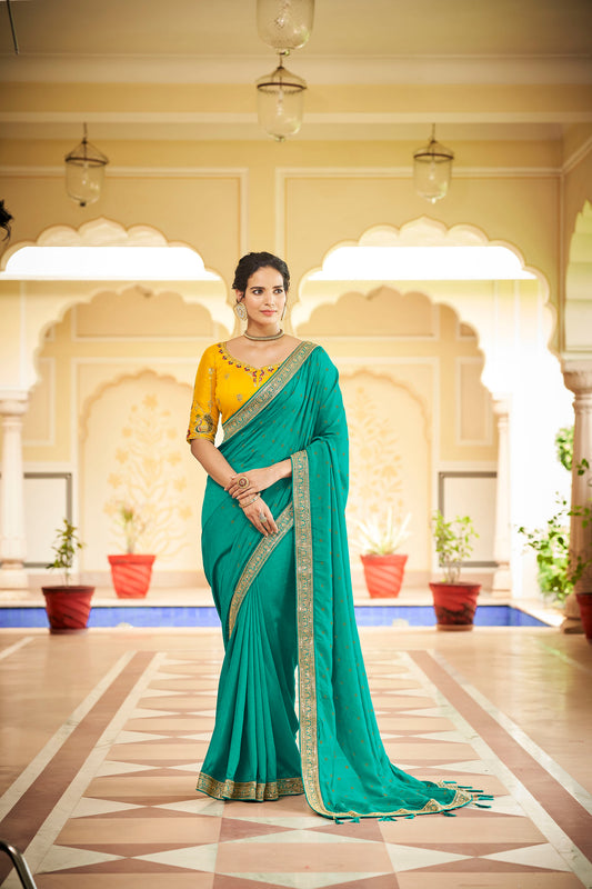 Green Color Sequined Swarovski Saree