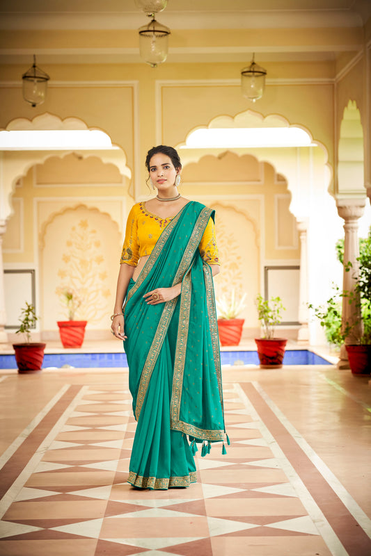 Green Color Sequined Swarovski Saree