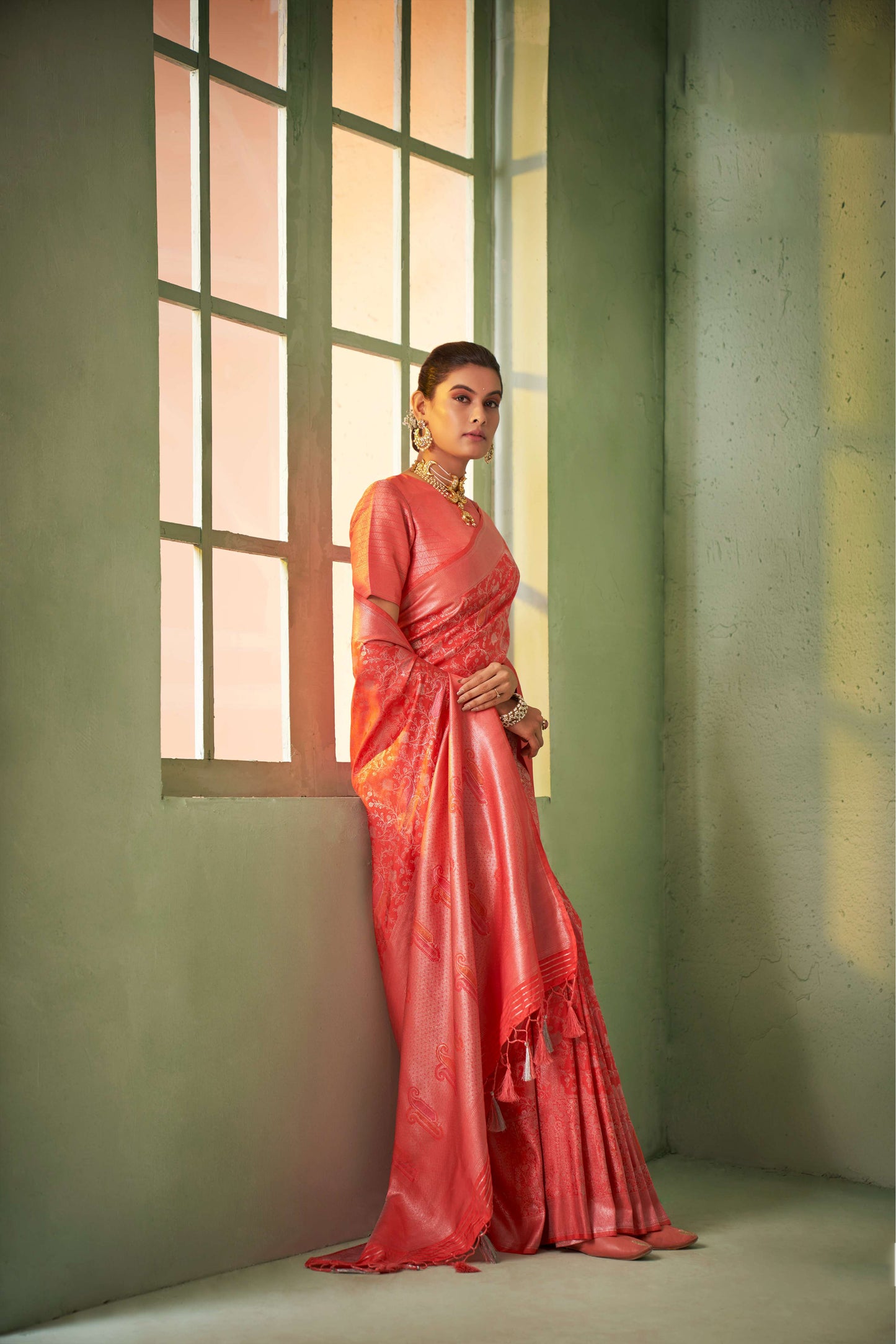 Red Color Silver Design Zari Kanjeevaram Silk Saree