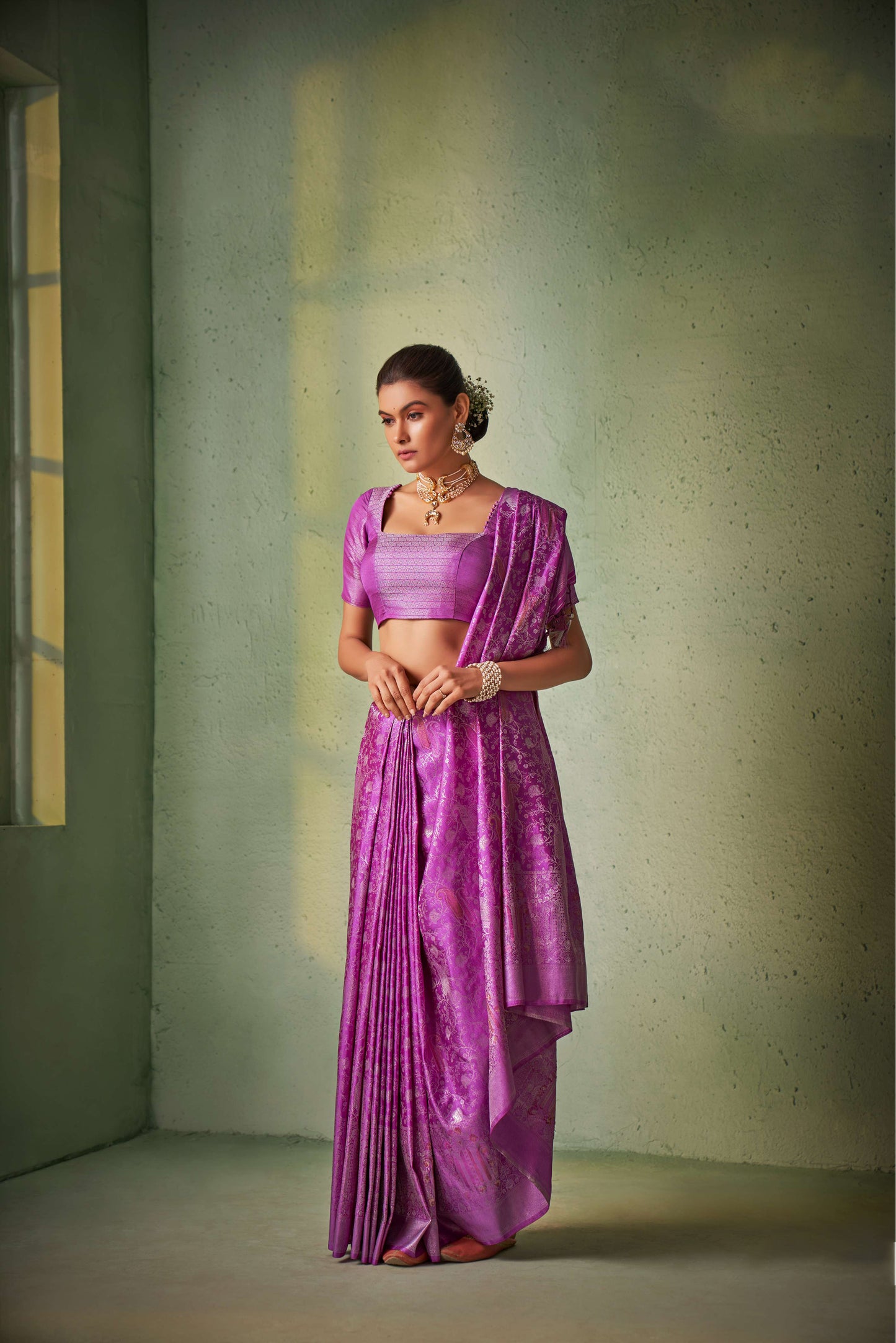 Purple Color Silver Design Zari Kanjeevaram Silk Saree