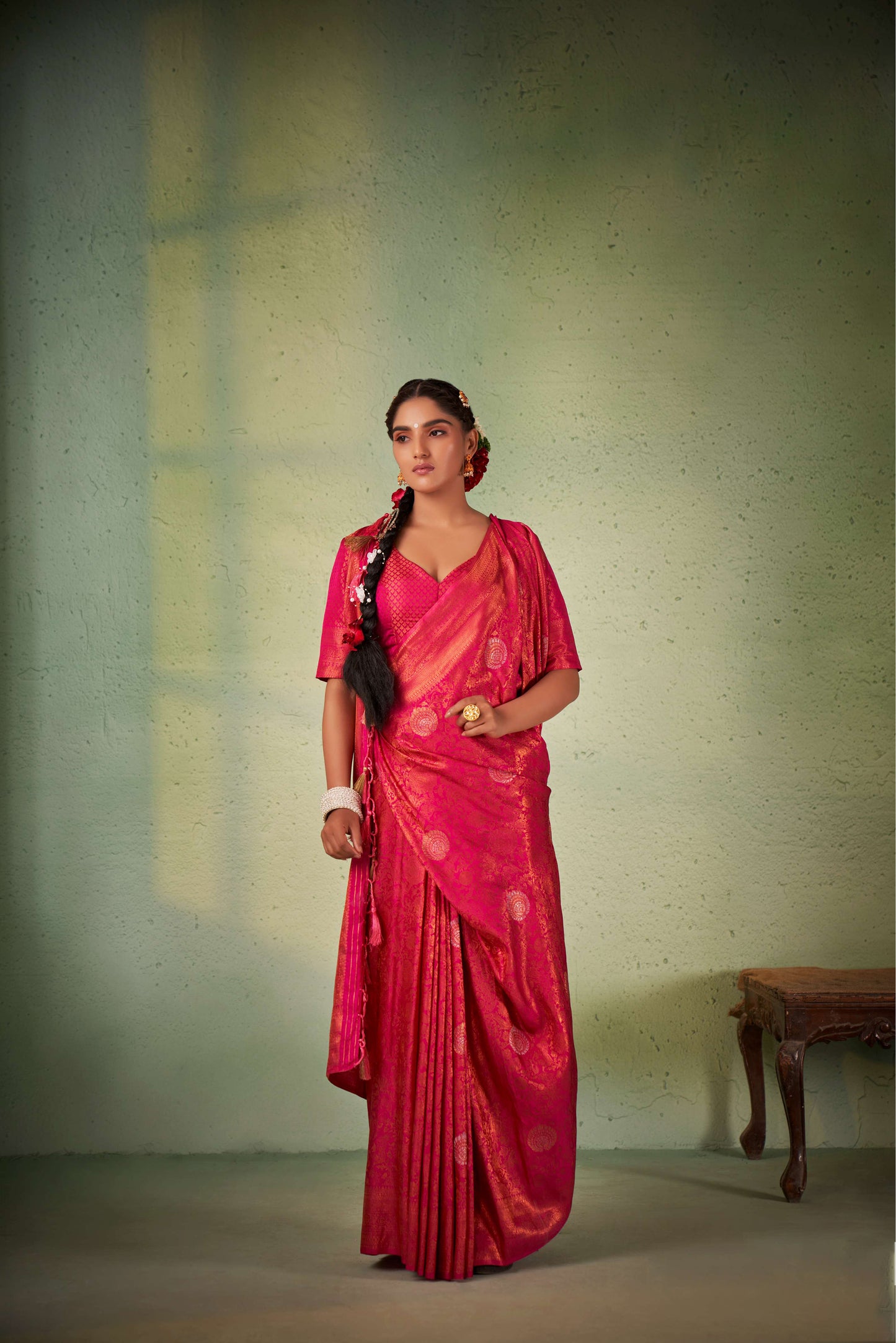 Pink Copper Zari Kanjeevaram Silk Saree