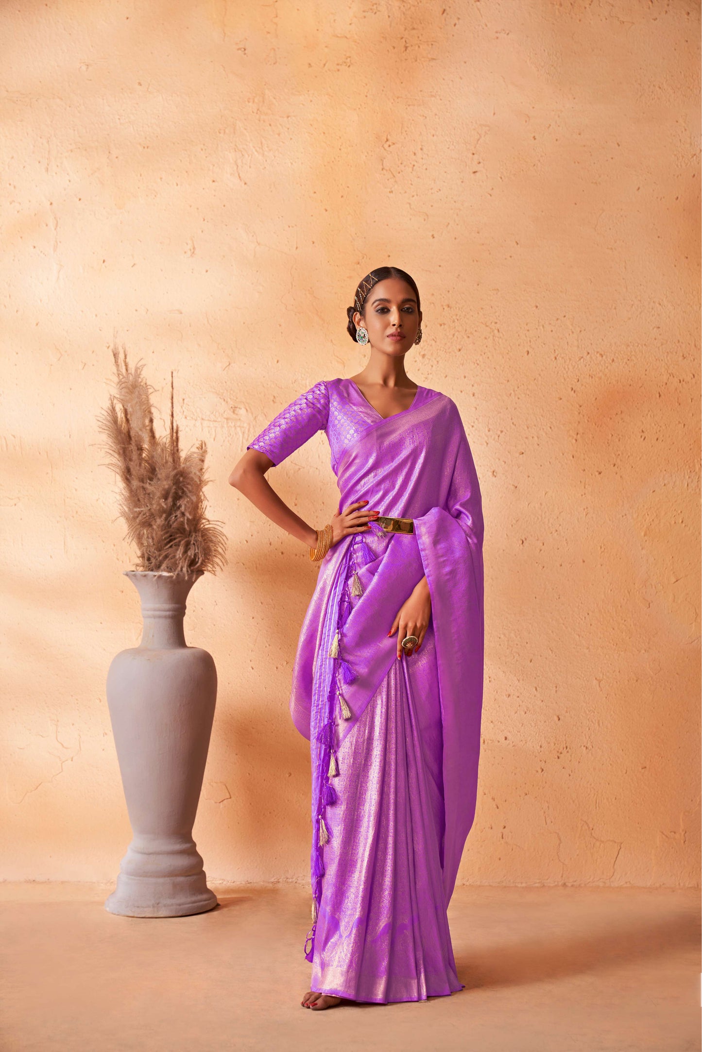 Dark Purple Gold Zari Kanjeevaram Silk Saree