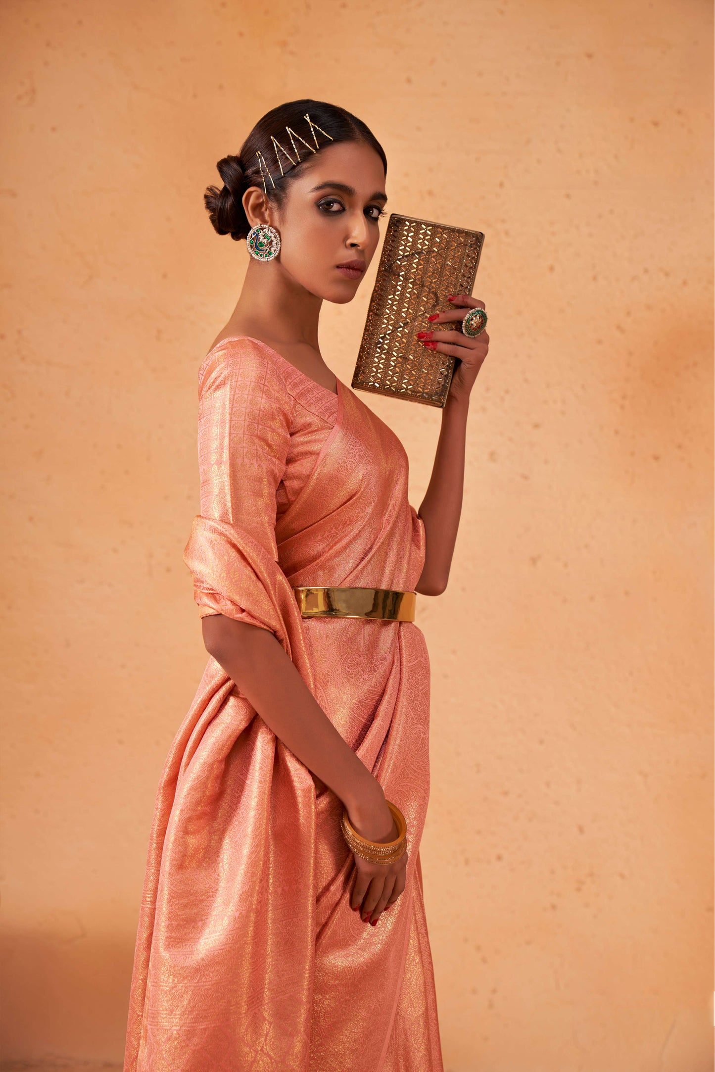 Orange Color Gold Zari Kanjeevaram Silk Saree