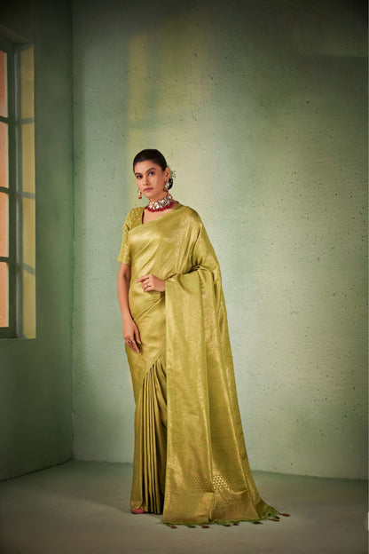 Green Color Gold Zari Kanjeevaram Silk Saree