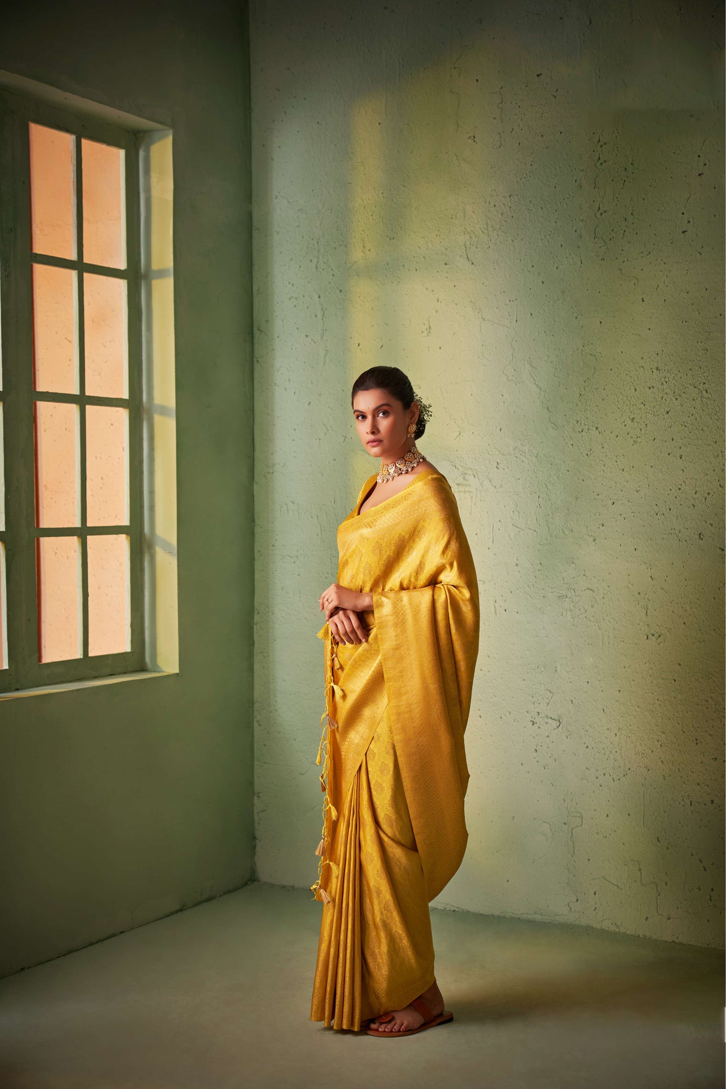 Yellow Gold Zari Kanjeevaram Silk Saree