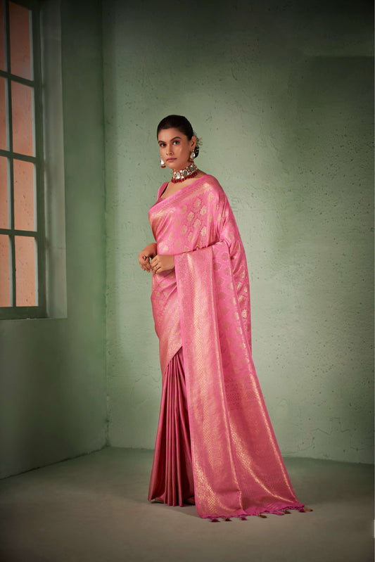Neon Pink Zari Kanjeevaram Silk Saree
