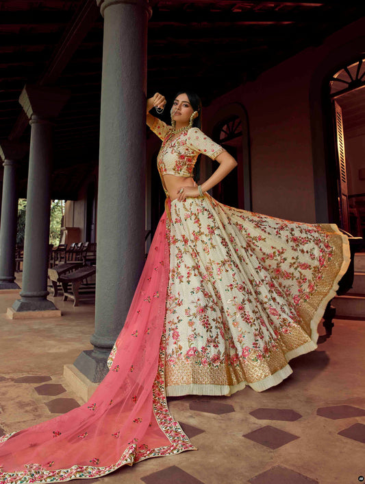 Off White Georgette Lehenga Set for Sangeet 5704a