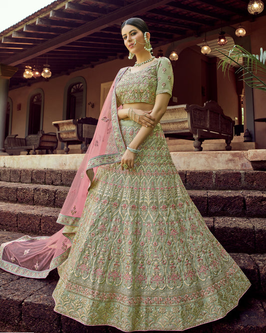 Green georgette heavy embroidered Lehenga Set