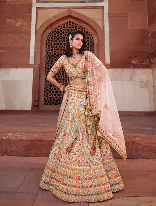 Beautiful Wedding Cream Traditional Bridal Lehenga