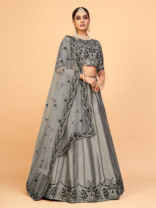 Grey Color Ferrari Silk Sequins Embroidery Lehenga
