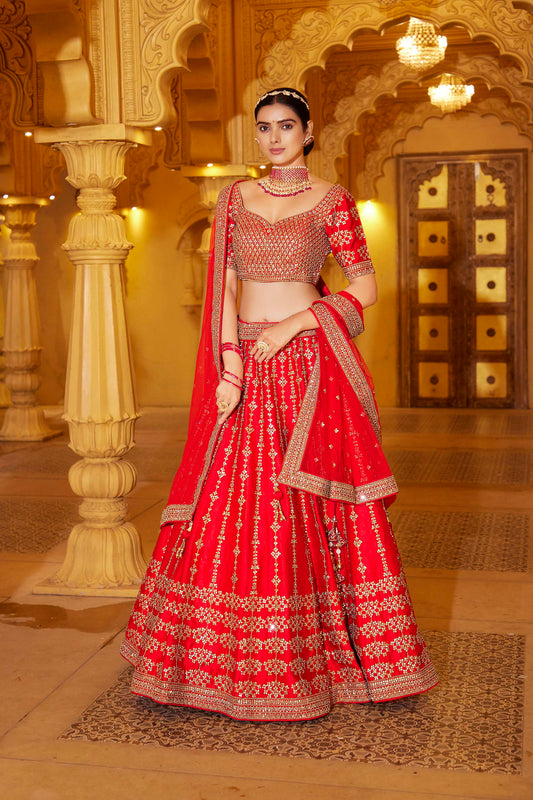 Red Bridal Wear Silk Lehenga Choli for Wedding