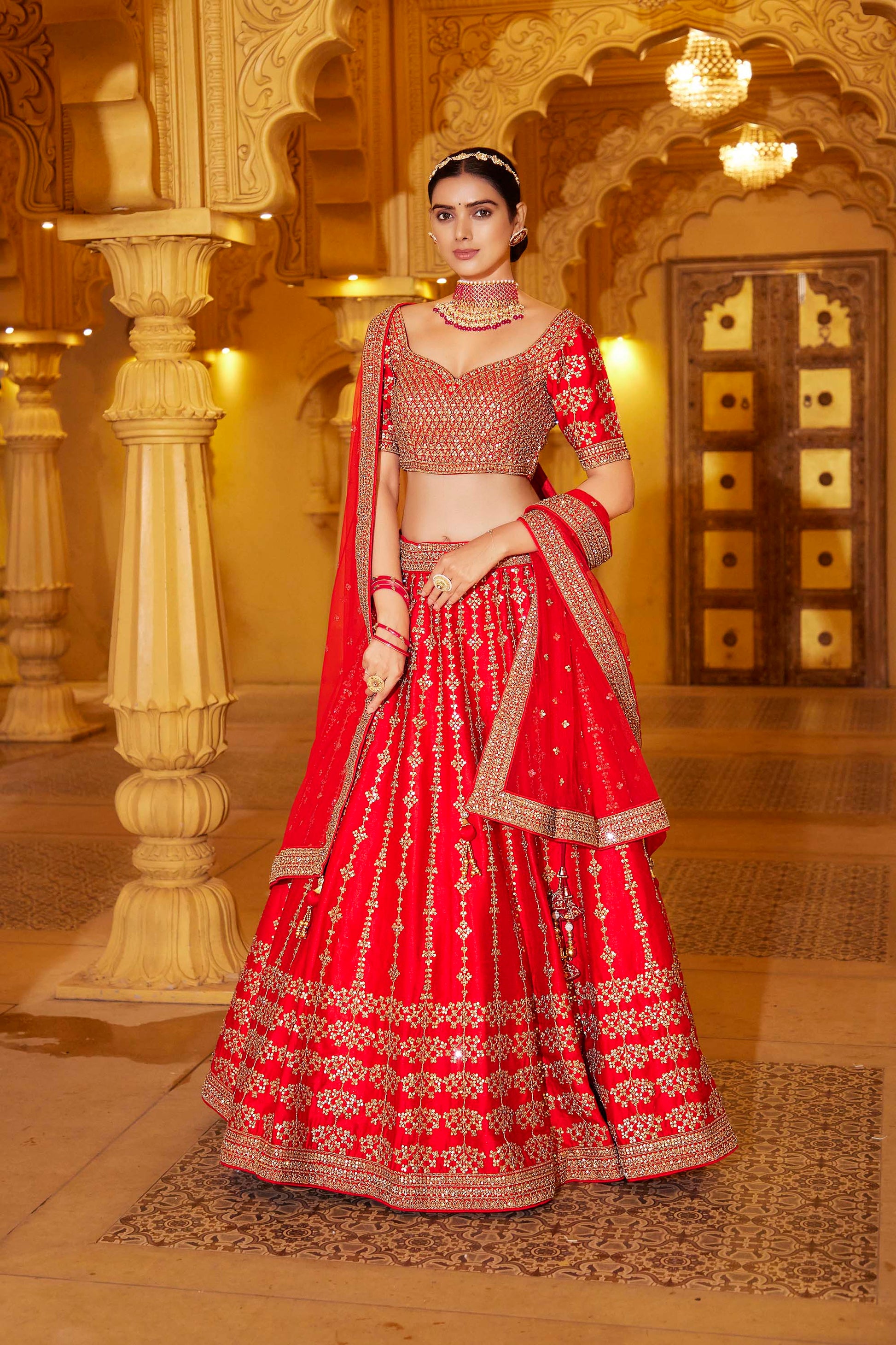 Red Bridal Wear Silk Lehenga Choli for Wedding