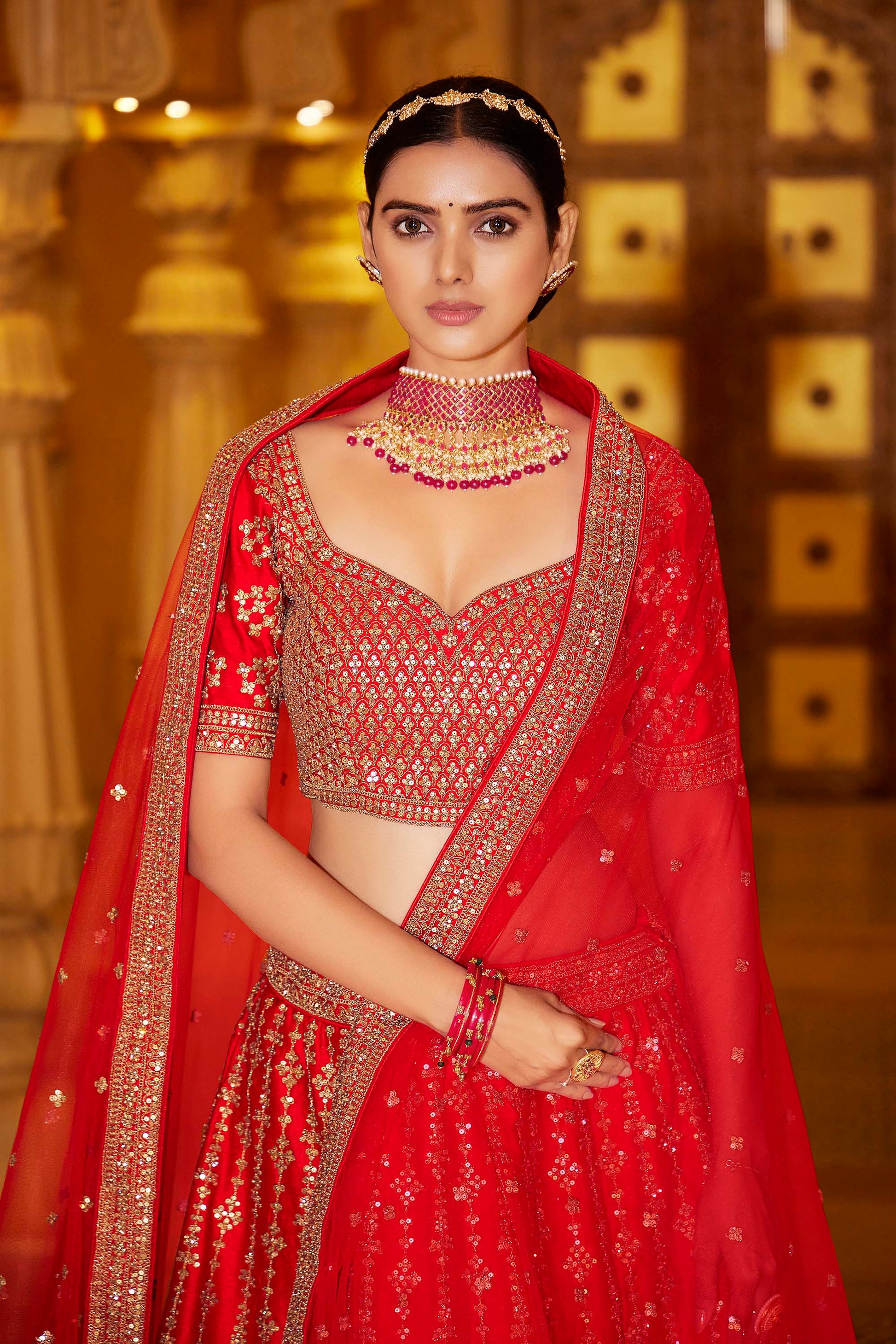 Red Bridal Wear Silk Lehenga Choli for Wedding