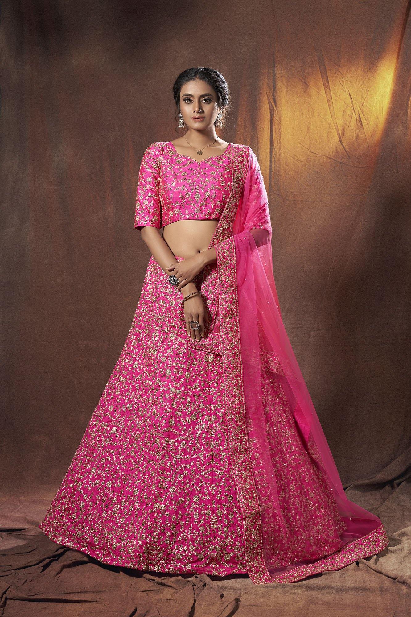 Pink Art Silk Wedding Guest Lehenga 6312