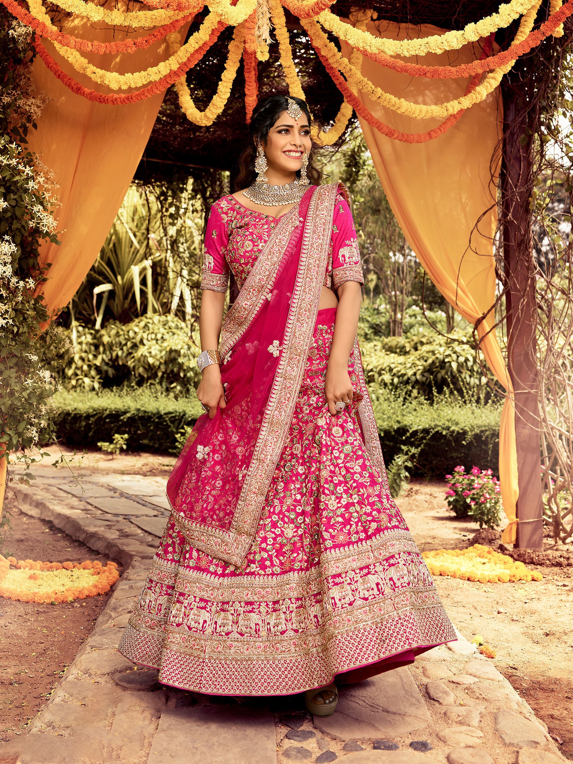 Pink Raw Silk Zari Embroidery Lehenga