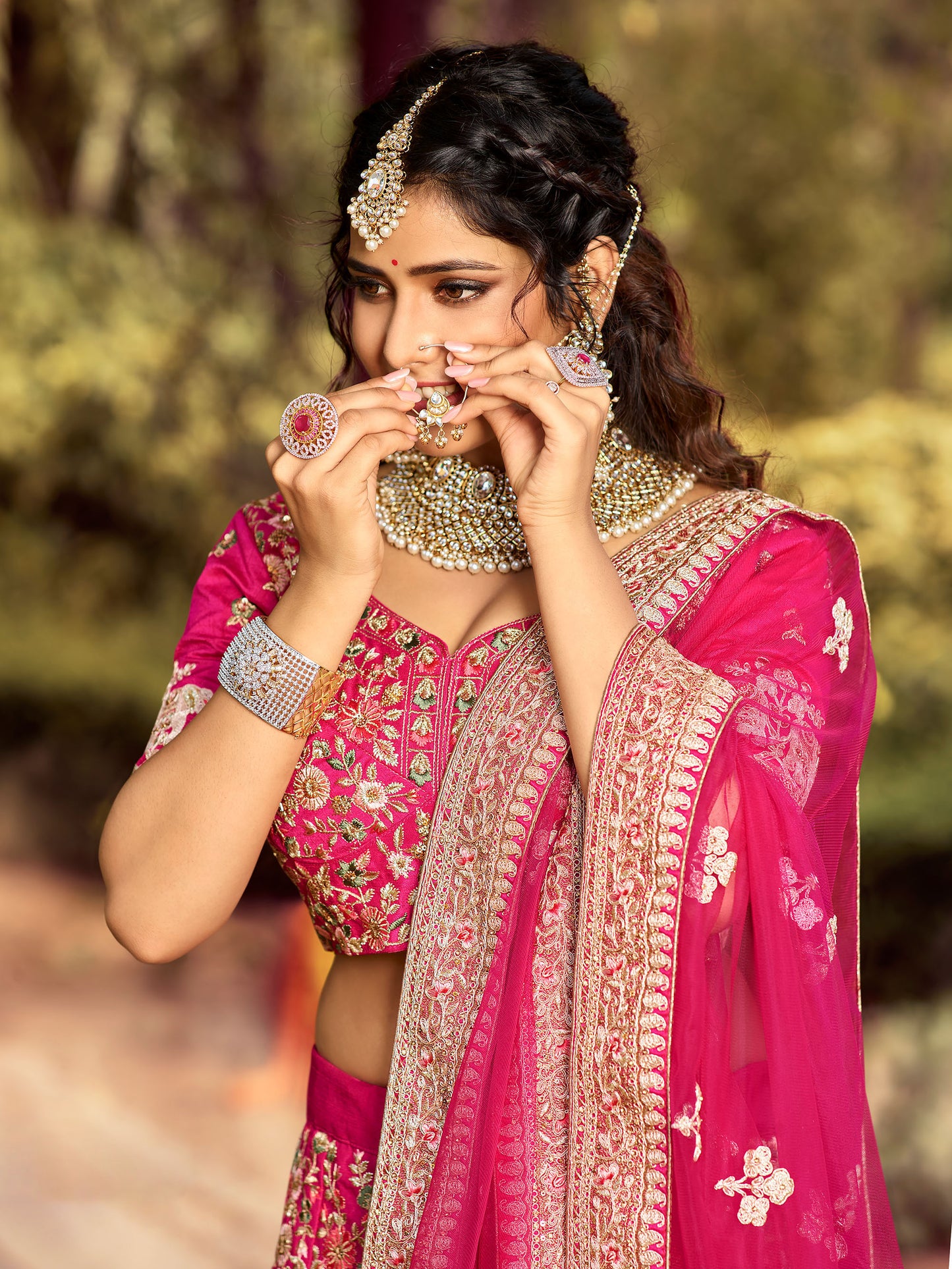 Pink Raw Silk Zari Embroidery Lehenga