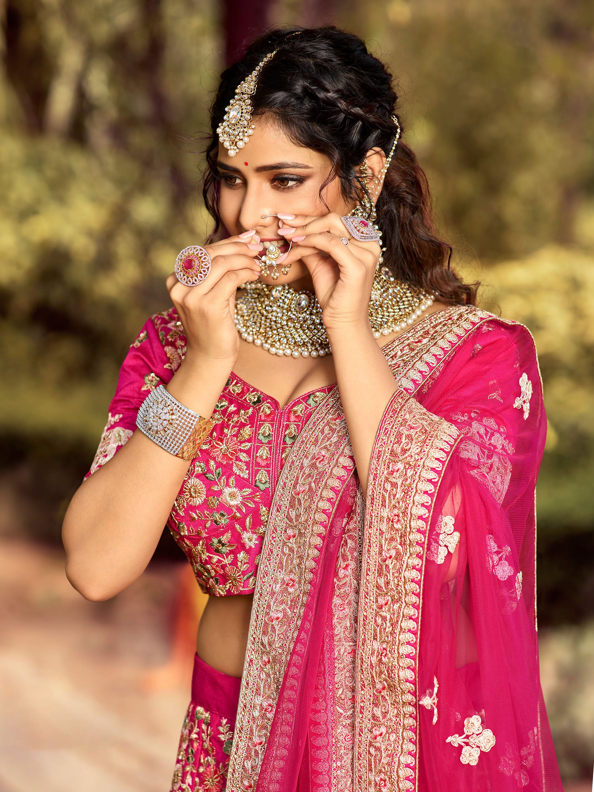 Pink Raw Silk Zari Embroidery Lehenga