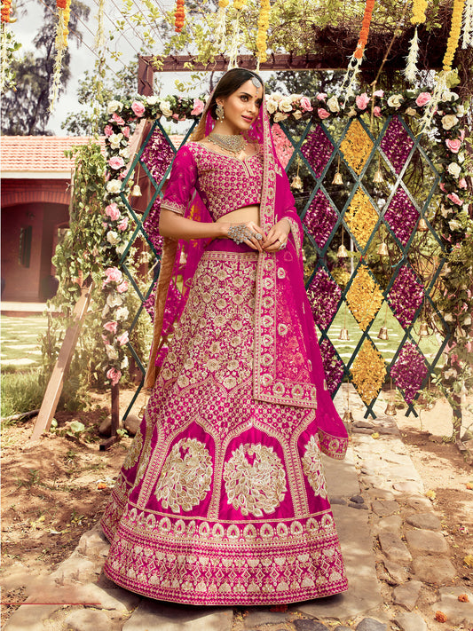 Pink Art Silk Bridal Lehenga Choli
