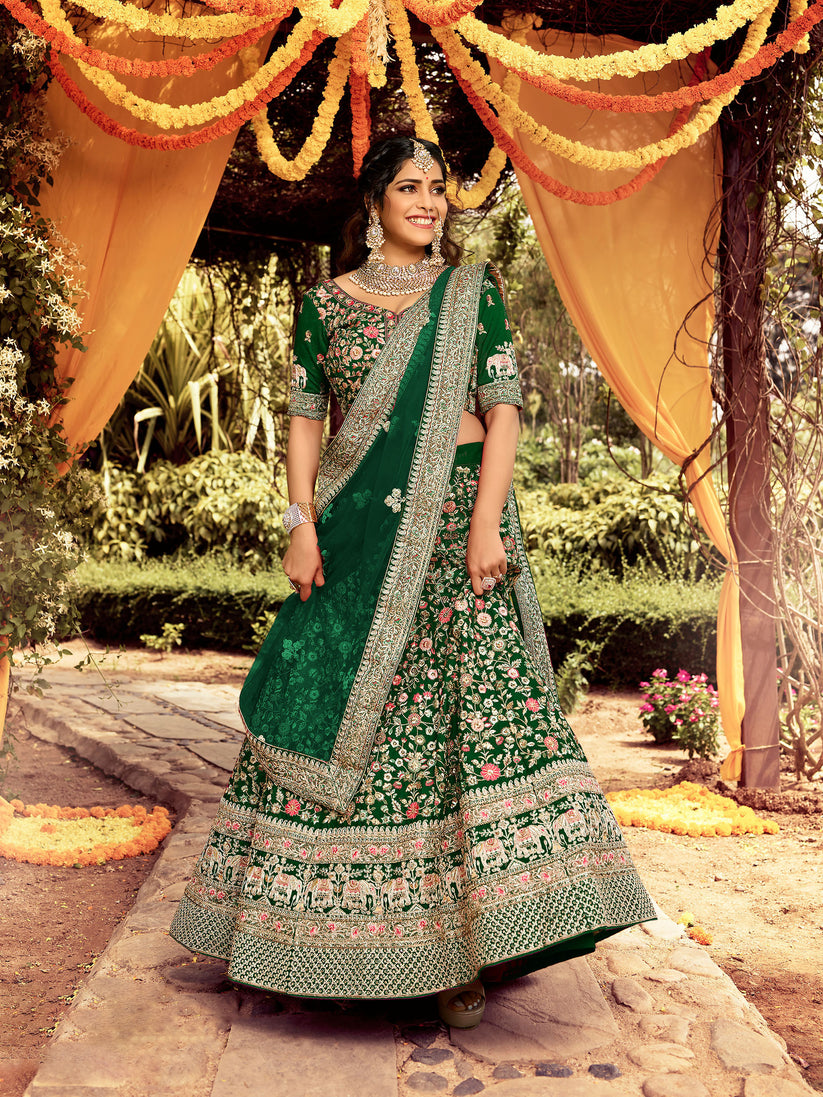 Green Color Art Silk Bridal Lehenga Choli