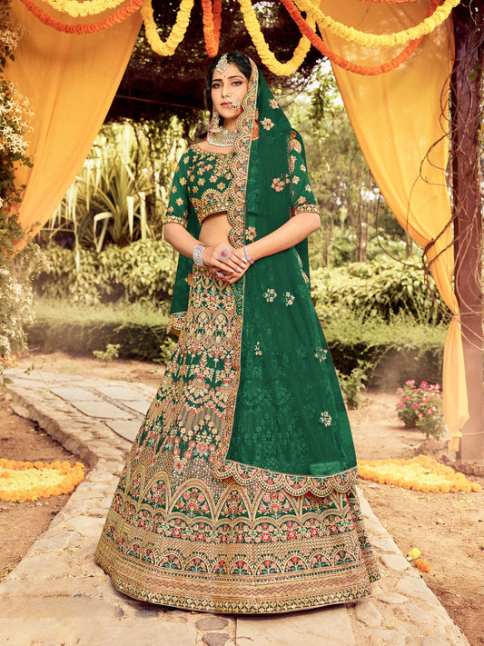 Mehendi Green Art Silk Bridal Lehenga Choli