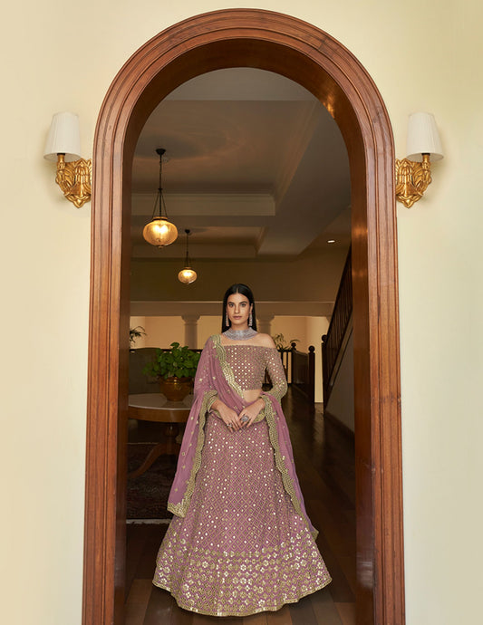 Mauve Georgette Mirror Work Lehenga Set