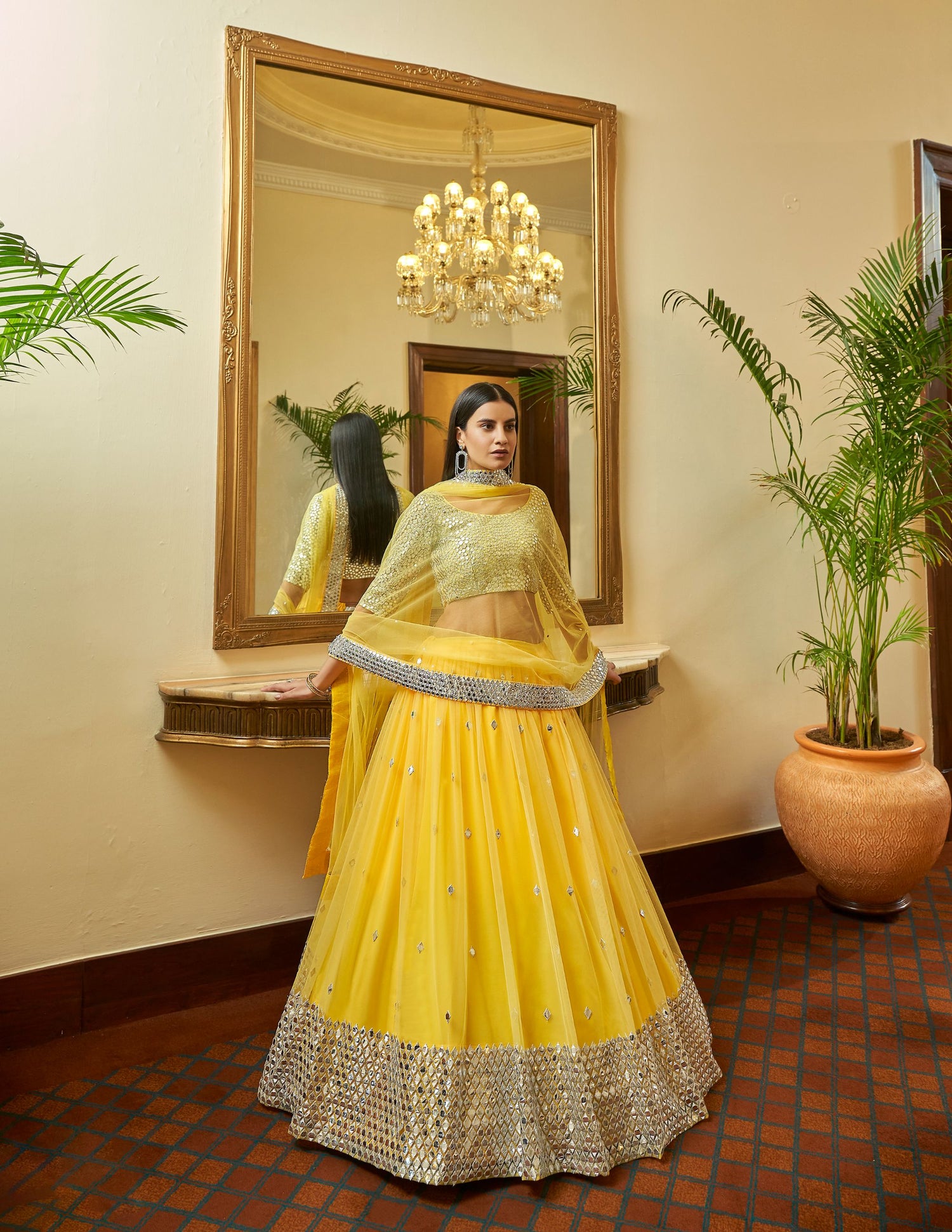 Yellow Soft Net Lehenga Set for Haldi 7306a