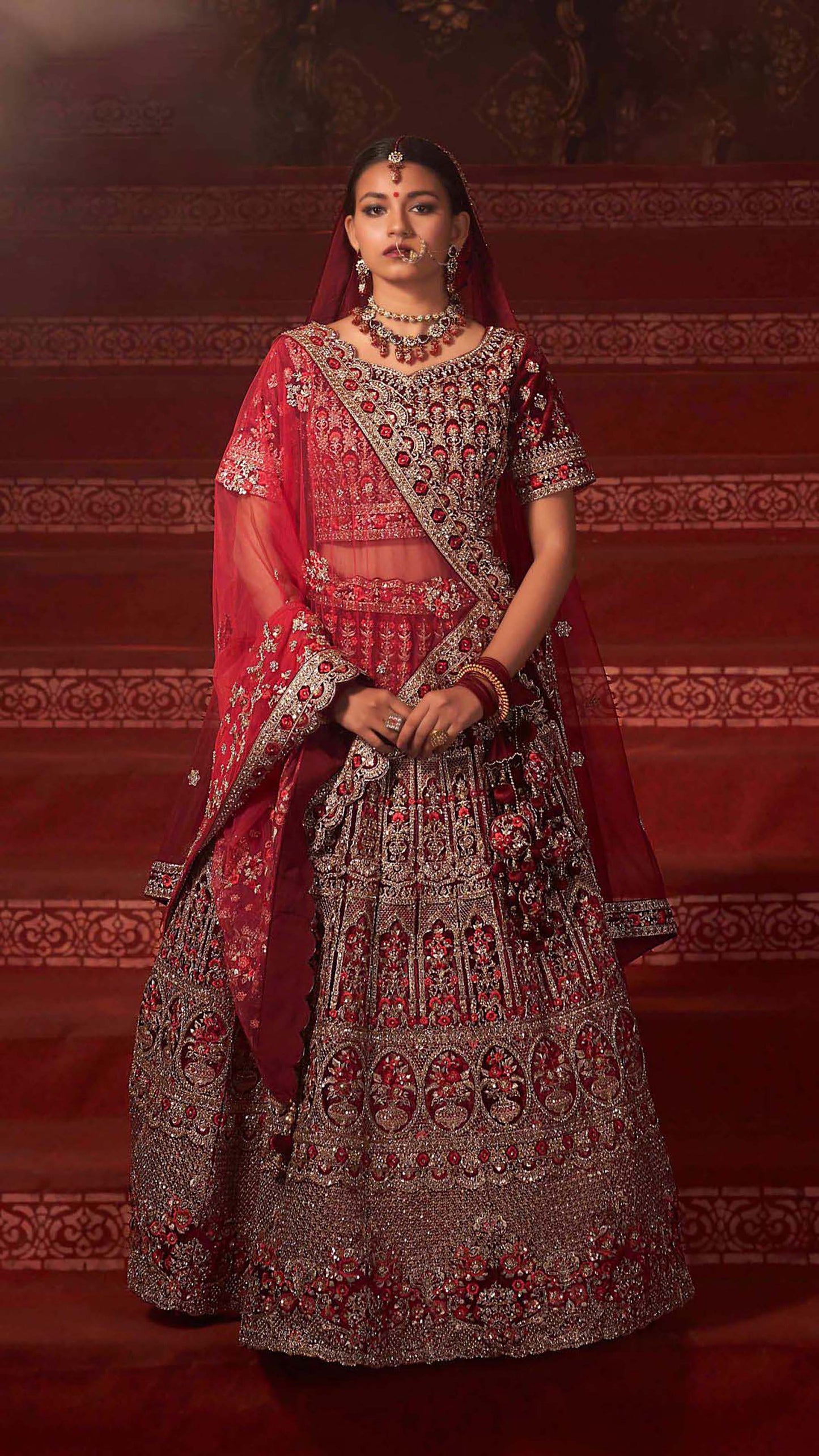 Fascinating Red Color Wear Embroidered Bridal Lehenga