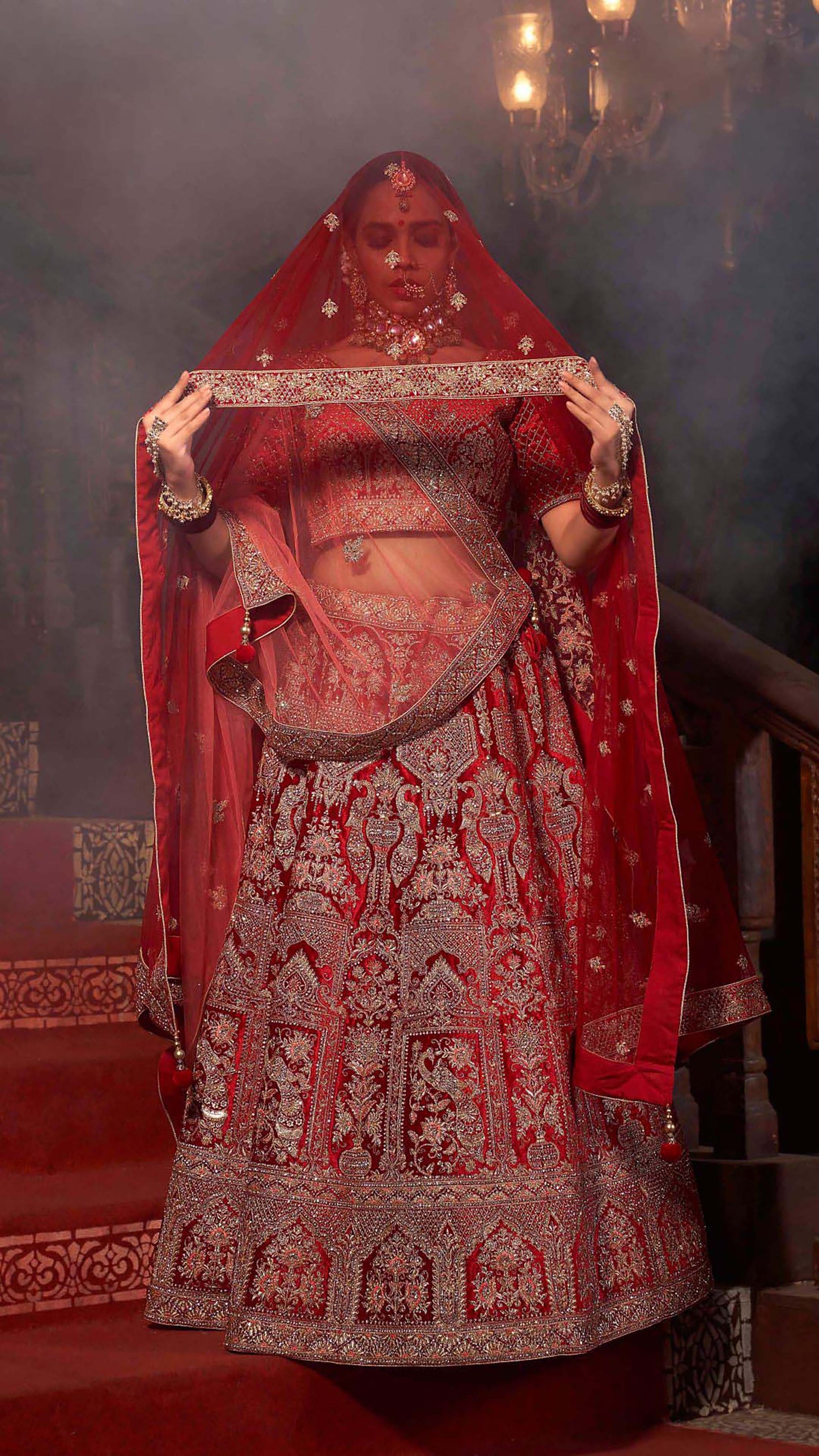 Red Color Velvet Lehenga Choli for Wedding